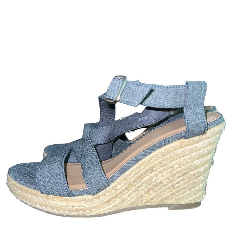 Gap denim and jute wedge sandals with ankle straps women’s size 9